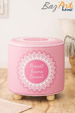 Puff madera recubierto en cuerina 35 cm diam Sweet Home Sweet - comprar online
