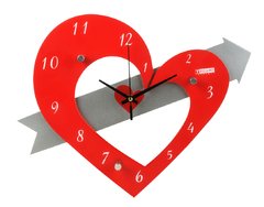 Reloj pared madera Corazón 30 cm. rojo c/ gris - comprar online