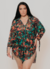 Saída de Praia Plus Size Camisa Estampada com Manga Regulável