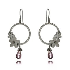 Flower detail hoop earrings with amethyst - buy online