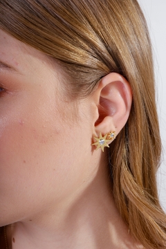 18k Gold Sun earrings with white Sapphires or Diamonds - online store