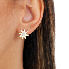 18k Gold Sun earrings with white Sapphires or Diamonds on internet