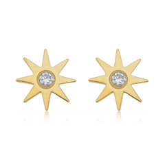 18k Gold Sun earrings with white Sapphires or Diamonds