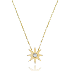 18k Gold Sun pendant with white Sapphire or Diamond