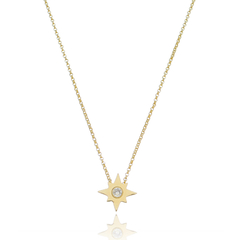 18k Gold Star pendant with white Sapphire or Diamond
