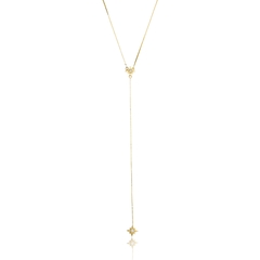 18k Gold Tiny Star Tie Necklace with Diamonds