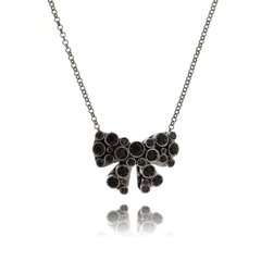 Onyx or quartz crystal studded bow necklace - buy online