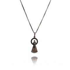 Sterling silver black rhodium plated Our Lady of Aparecida with studded bow necklace - buy online
