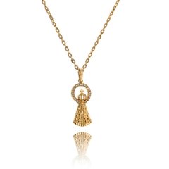 Sterling silver gold plated Our Lady of Aparecida with studded bow necklace