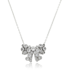 Onyx or quartz crystal studded bow necklace