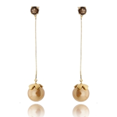 Pendiente con péndulo de perla dorada con cuarzo ahumado - Lily Silvestre - Joias personalizadas e exclusivas