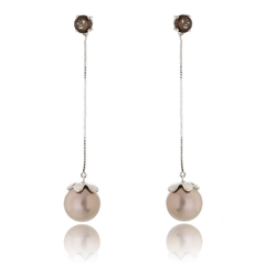 Silver Pearl pendulum earrings with smoky quartz