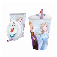 Vaso Plástico Con Sorbete Tapa 3d Frozen Disney Botella 415m Cresko FA068