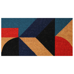 Capacho Fibra de Coco - Divertido Retangular - 60cm x 33cm - Geométrico Azul e Vermelho - UZOO