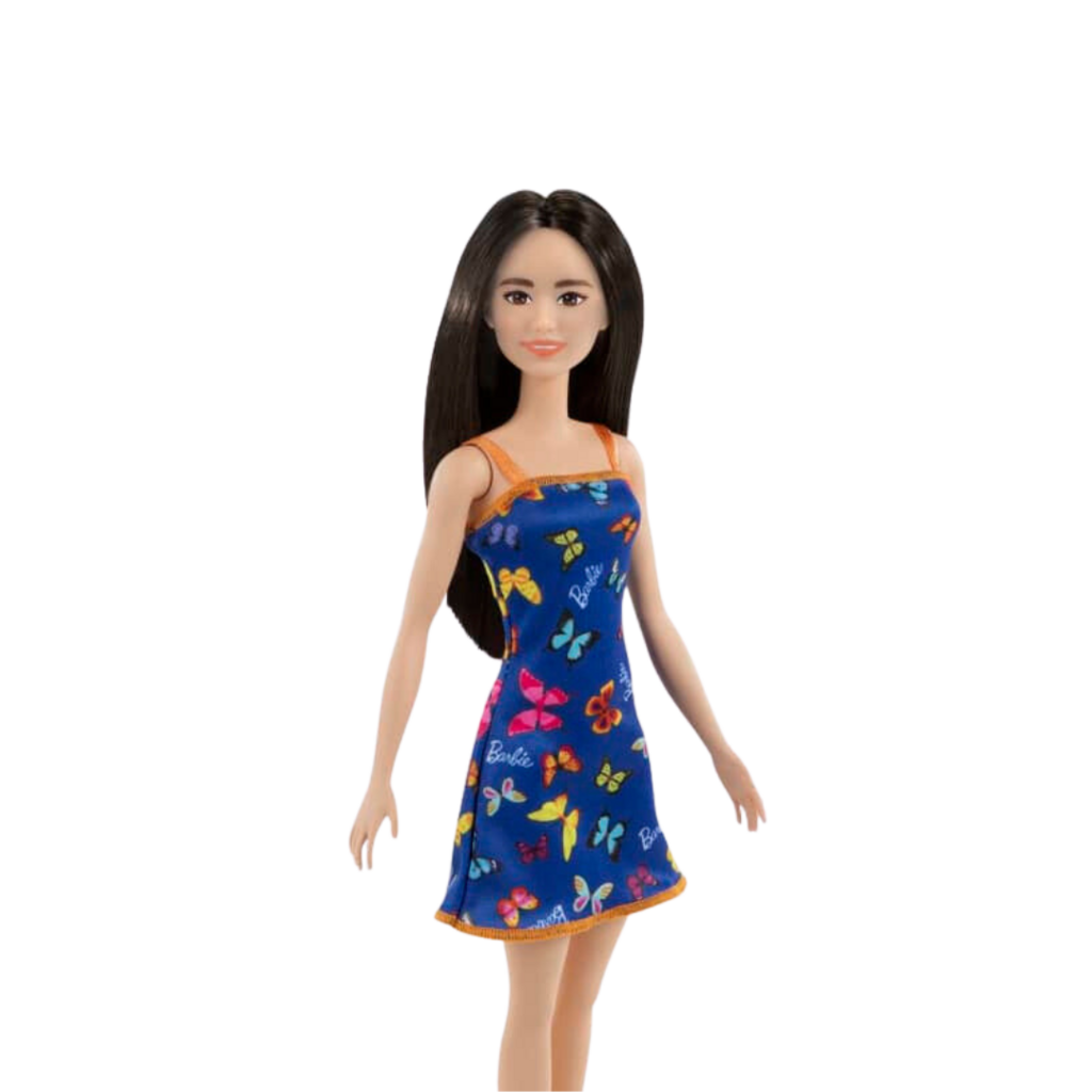 Boneca barbie fashion and beauty vestido preto com estampa rosa mattel