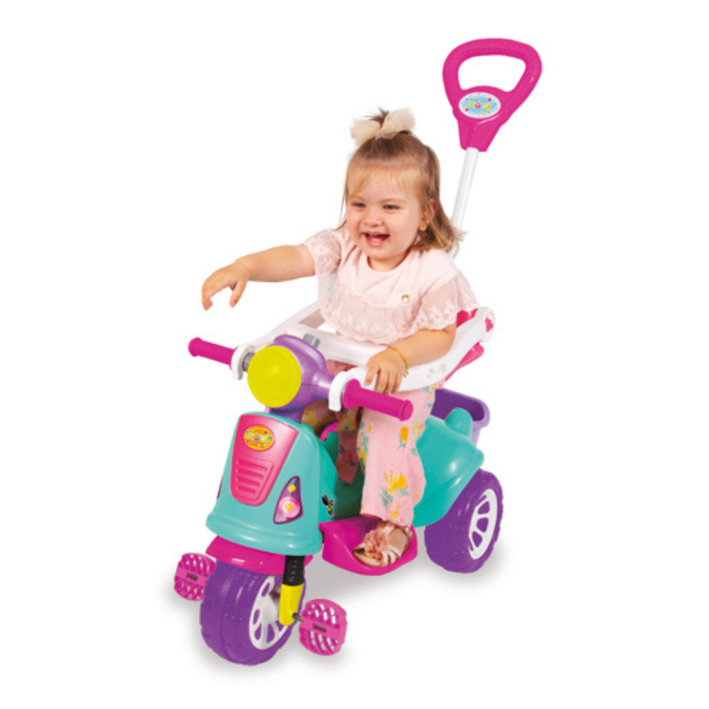 Triciclo Motinha Infantil Encantado Fast com Haste Completo - Pais