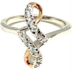 Anillo rulo con puntas de plata rose microengarzado de plata rodinada nro.13