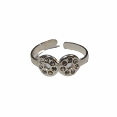 Anillo abierto de acero blanco con infinito con cubics nro.16