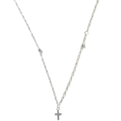 Collar de acero turbillon de 2 mm y dije de cruz con bolitas de 45 cm de largo