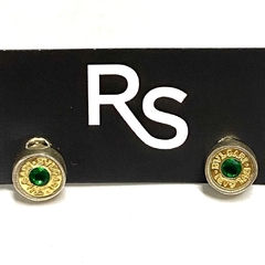Aros circulos de plata y oro con circon verde de 7 mm - comprar online