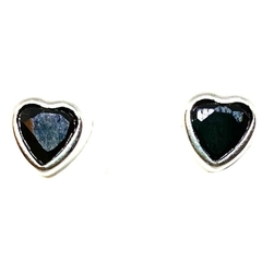 Aros corazones de plata italiana con circon color negro y virola de 5 mm