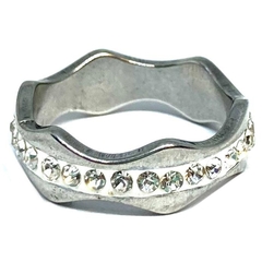 Anillo sin fin de acero con bordes de ondas y cubics tranparentes nro. 23