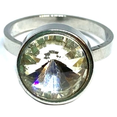 Anillo solitario de acero con cubic transparente de 10 mm en virola nro.22