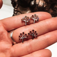 Aros arbolito de la vida de plata italiana microengarzados circones color rojo - comprar online