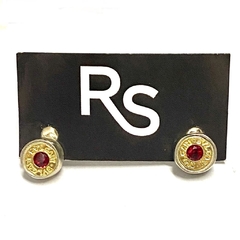 Aros de plata y oro circulos con circon rojo central de 0,7 cm de diametro - comprar online