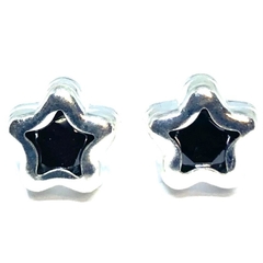 Aros estrellas de plata con circon negro