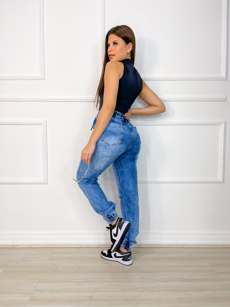 Calça Jeans com Lycra Jogger (com lycra,stretch)