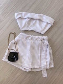 Conjunto short saia listras de giz na internet