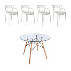 Mesa Eames de vidrio redonda + 4 sillas Master