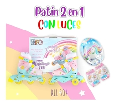 Rollers-Patin para Nena Unicornio 2 en 1 + Kit de proteccion TALLES 25-28 y 29-32
