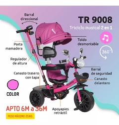 Triciclo Direccional Reversible Luces Sonido Extensible Color Rosa - tienda online