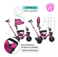 Triciclo Direccional Reversible Luces Sonido Extensible Color Rosa - Bicicletas Necchi