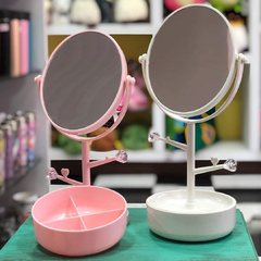 Espelho de mesa com porta-jóia