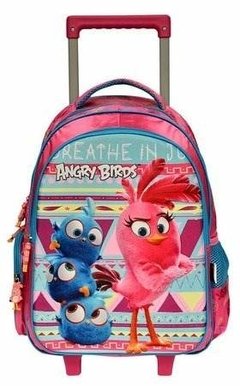 Mochila Infantil De Rodinha Em 3d Angry Birds Meninas Rosa