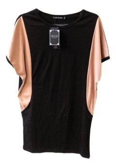 Vestido Estilo Camisetão Nude e Preto Moderno