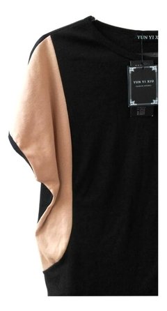 Vestido Estilo Camisetão Nude e Preto Moderno - comprar online