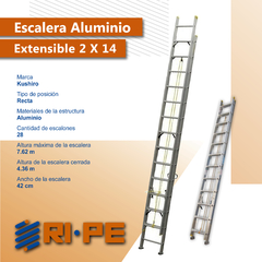 Escalera extensible aluminio con soga - Kushiro 2 x 14 - comprar online