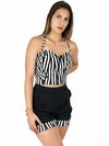 Conjunto short cintura alta e cropped zebra