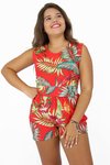 Conjunto vermelho estampa tropical