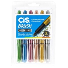 Caneta Brush Pen 6 Cores Metallic Cis