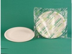 Plato plano desechable en almidón maíz biodegradable mediano 23cm (9") paquete 20und