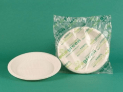 Plato plano desechable en almidón maíz biodegradable pequeño 17cm (7") paquete 20und