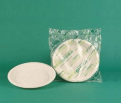 Plato plano desechable en almidón maíz biodegradable mini 14cm (6") paquete 20und