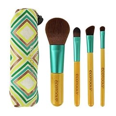 Kit de lujo de 4 brochas (escobillas) para maquillaje con estuche fabricadas con bambú