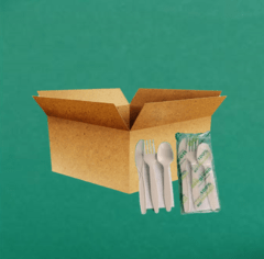 Set 3 piezas + servilleta en almidón maíz biodegradable caja 100 kits