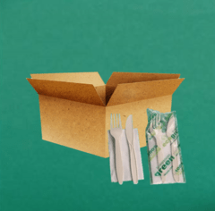 Set cuchillo + tenedor +servilleta en almidón maíz biodegradable caja 100 kits